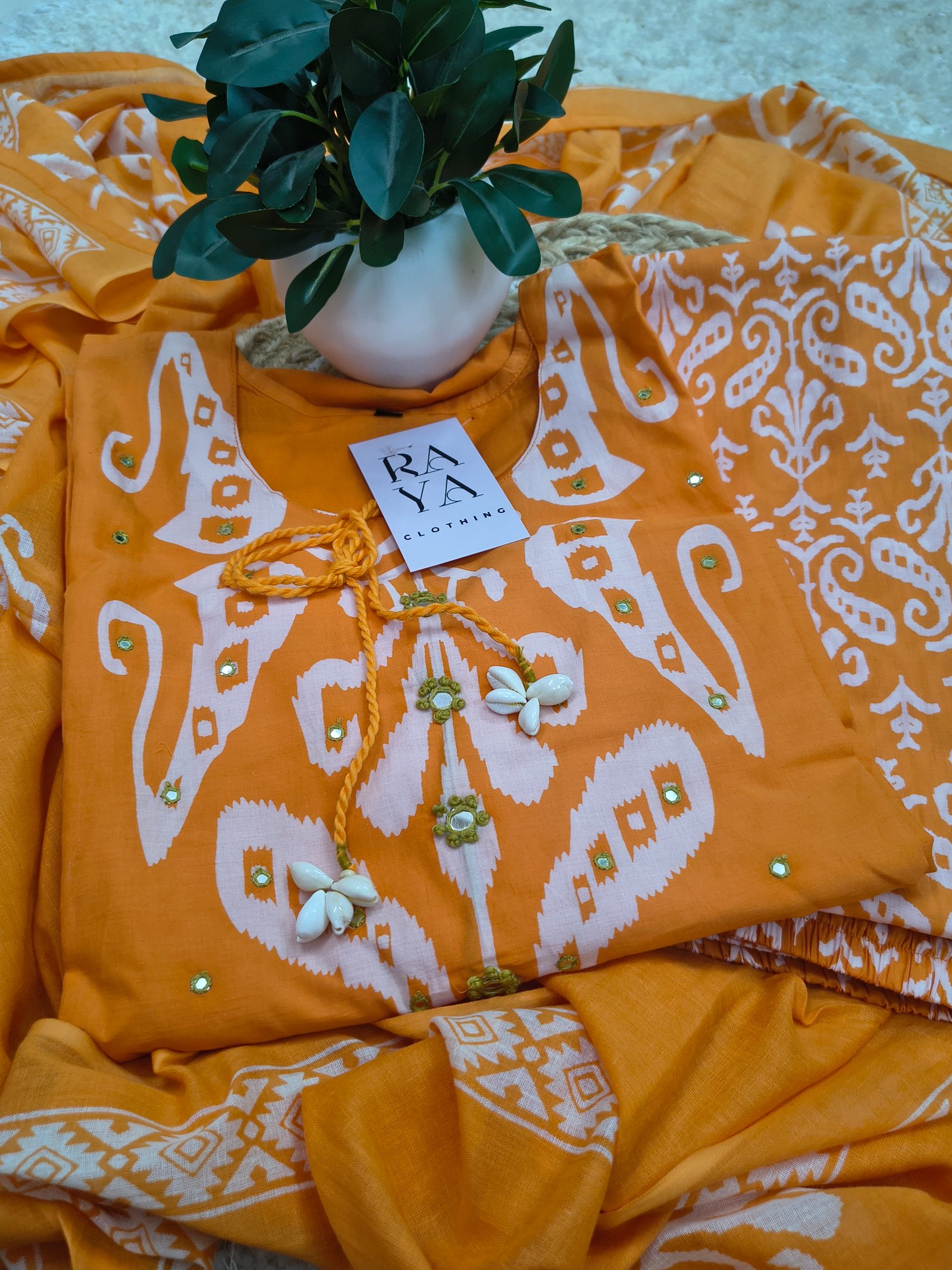 Orange & White Printed Women Kurta Set