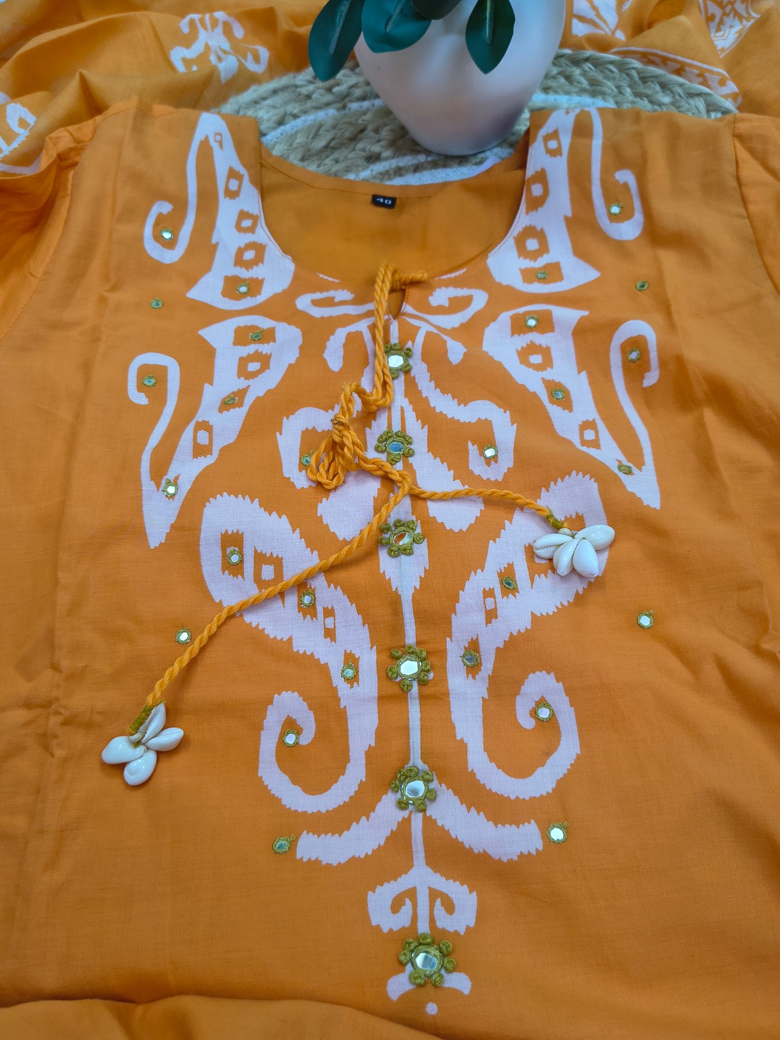 Orange & White Printed Women Kurta Set