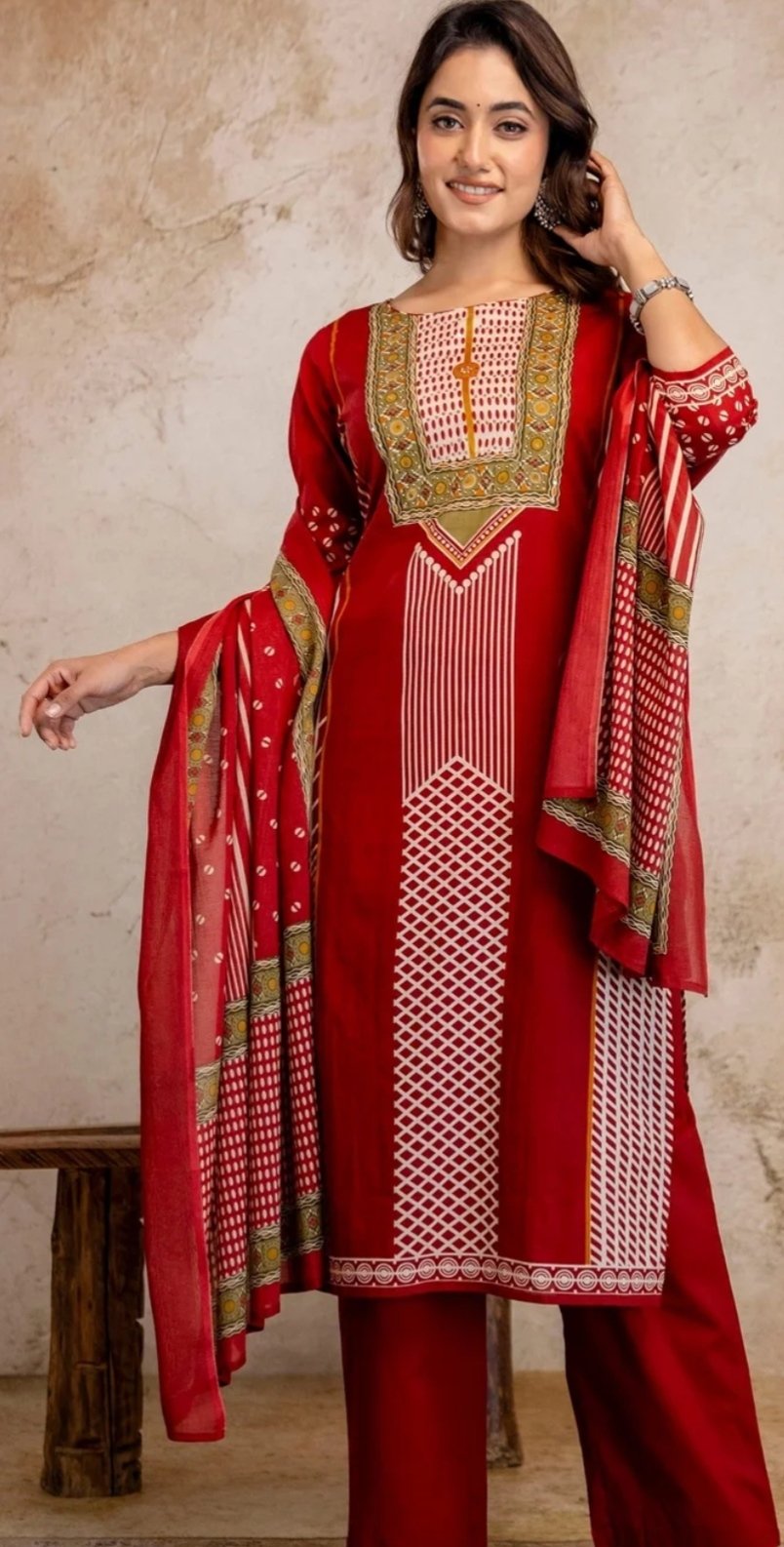 Red Printed Women Kurta Set