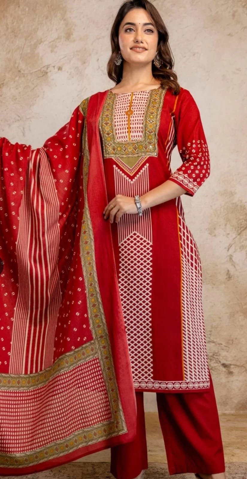 Red Printed Women Kurta Set