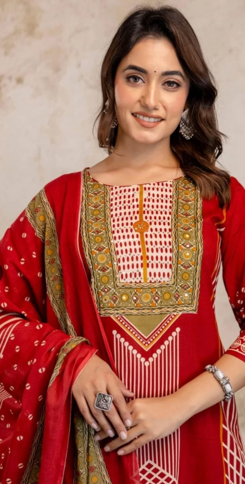 Red Printed Women Kurta Set