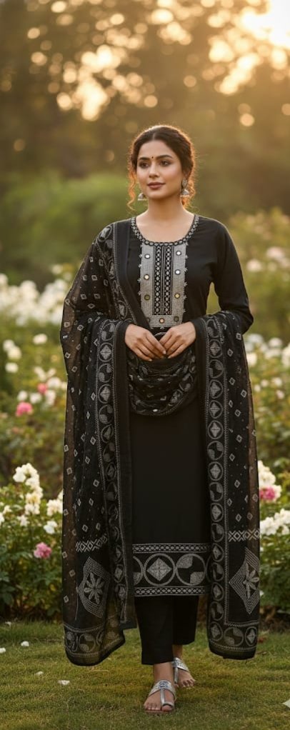 Black Printed Women Kurta Set