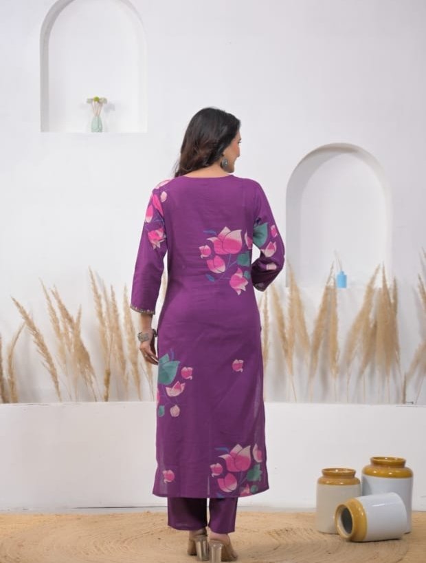 Purple Cotton Women Kurta Set