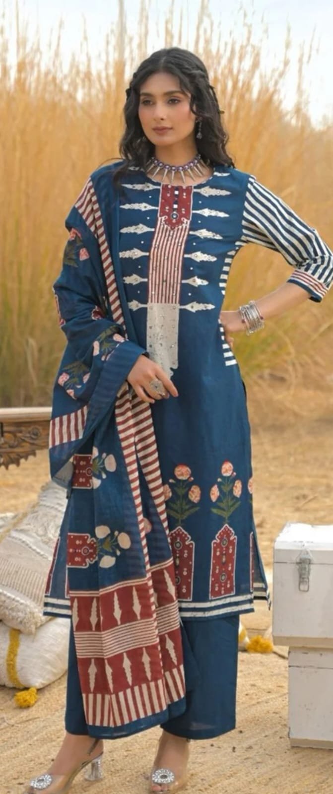 Navy Blue Cotton Kurta Set