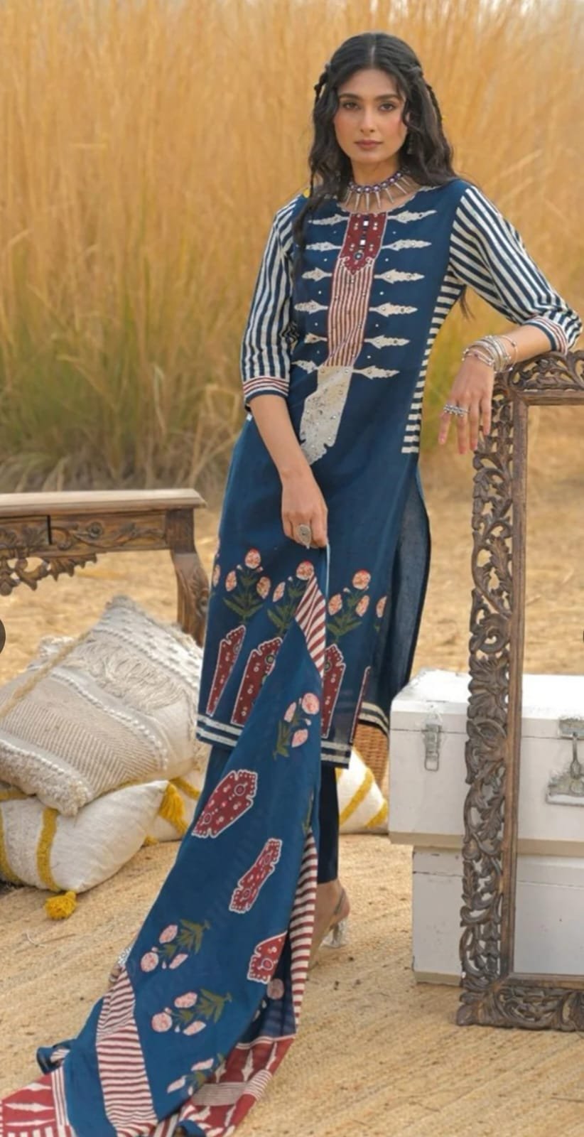 Navy Blue Cotton Kurta Set