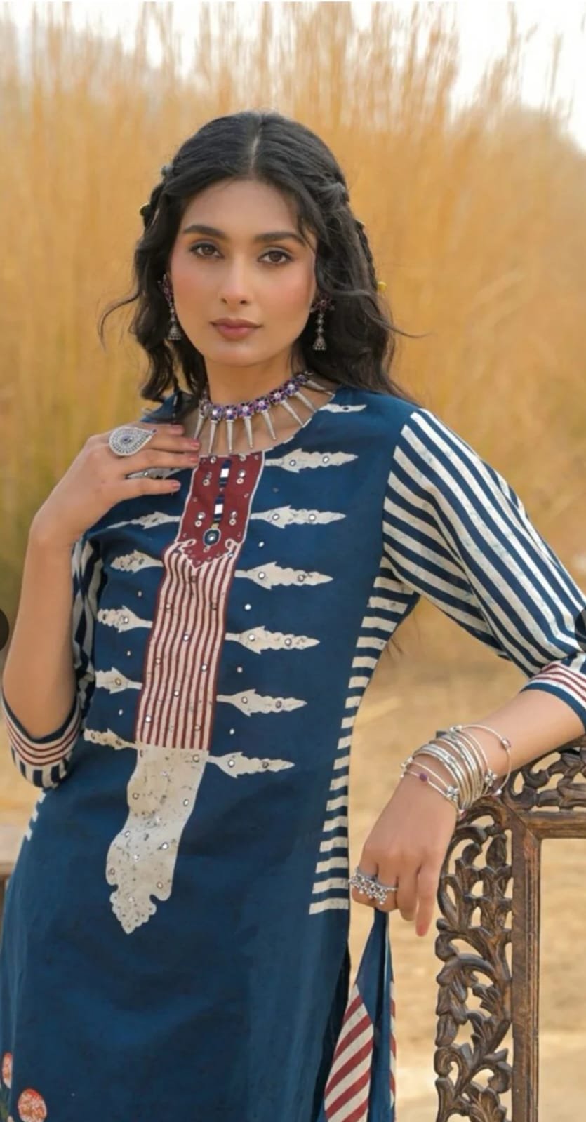 Navy Blue Cotton Kurta Set