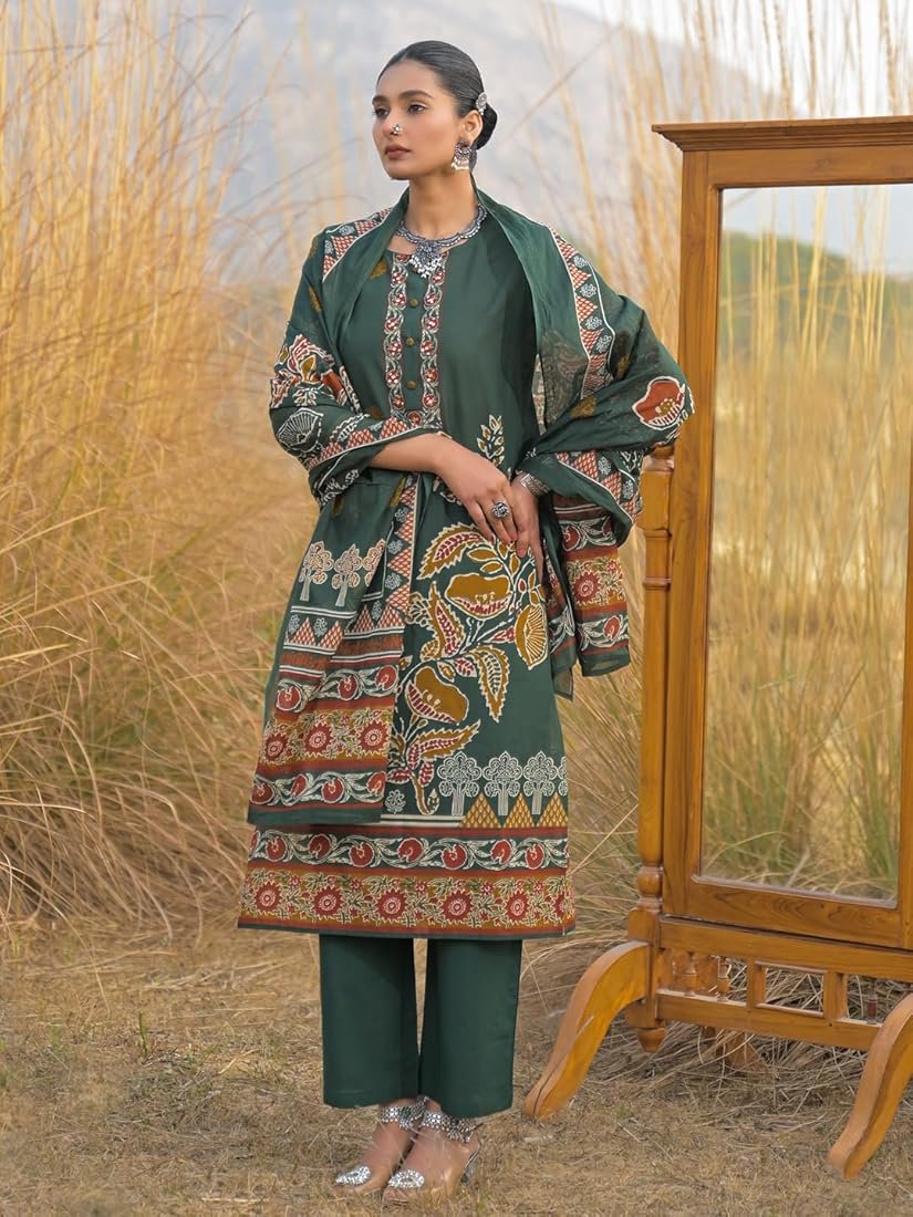 Green Cotton Floral Kurta Set