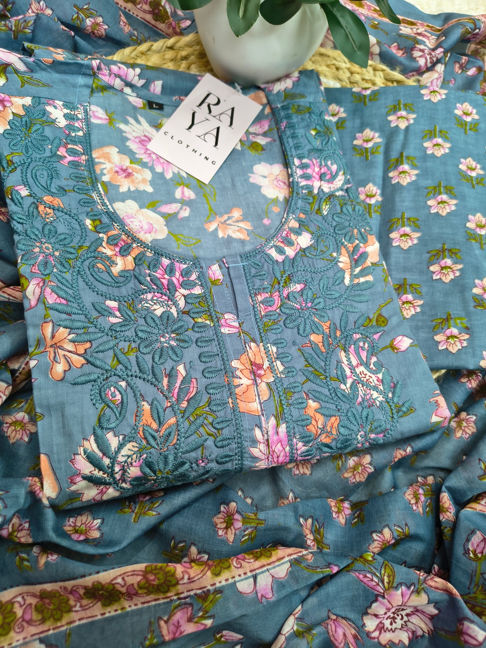 Blue Chikankari  Cotton Kurta Set