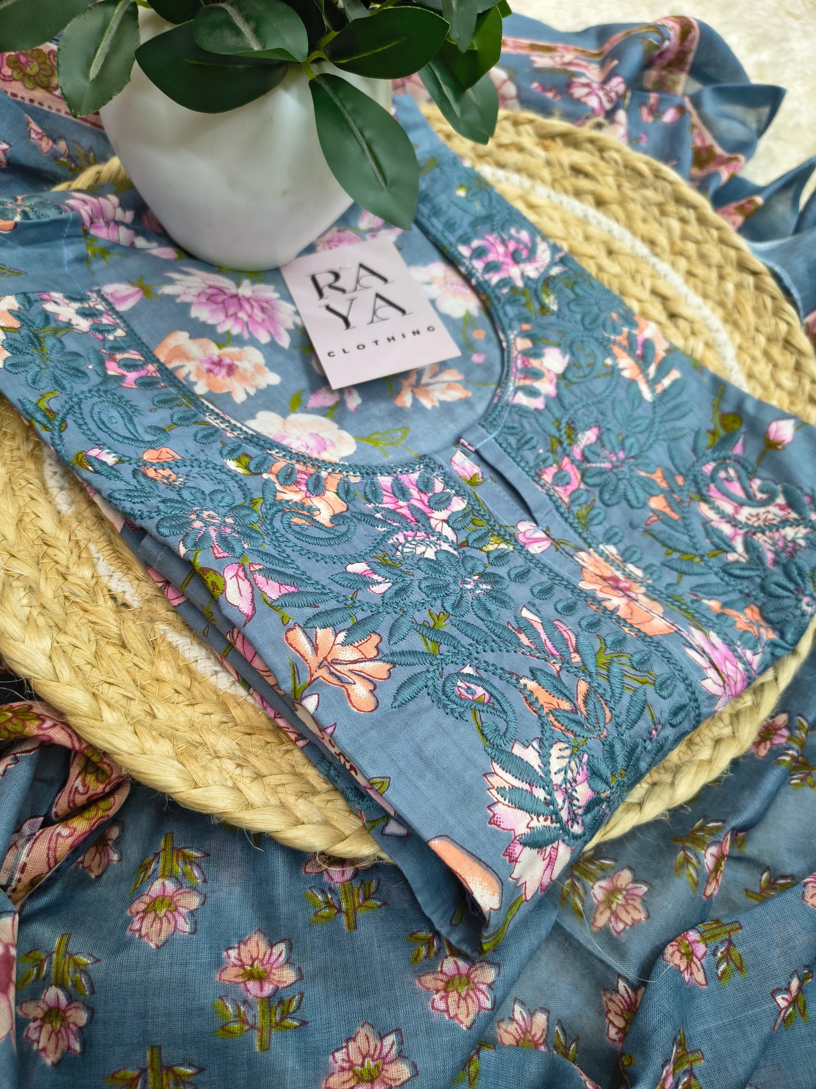 Blue Chikankari  Cotton Kurta Set