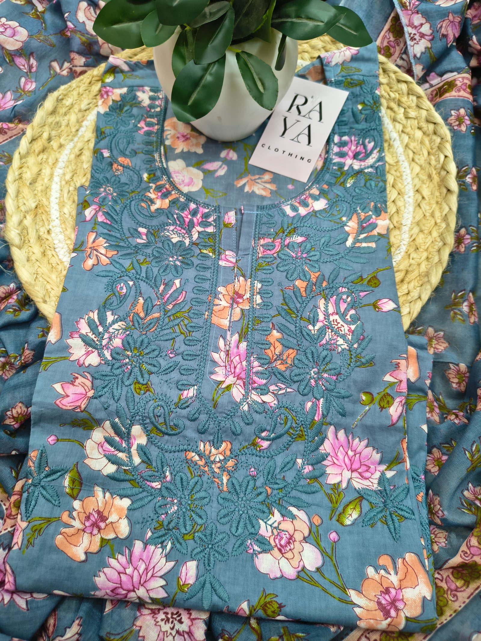 Blue Chikankari  Cotton Kurta Set