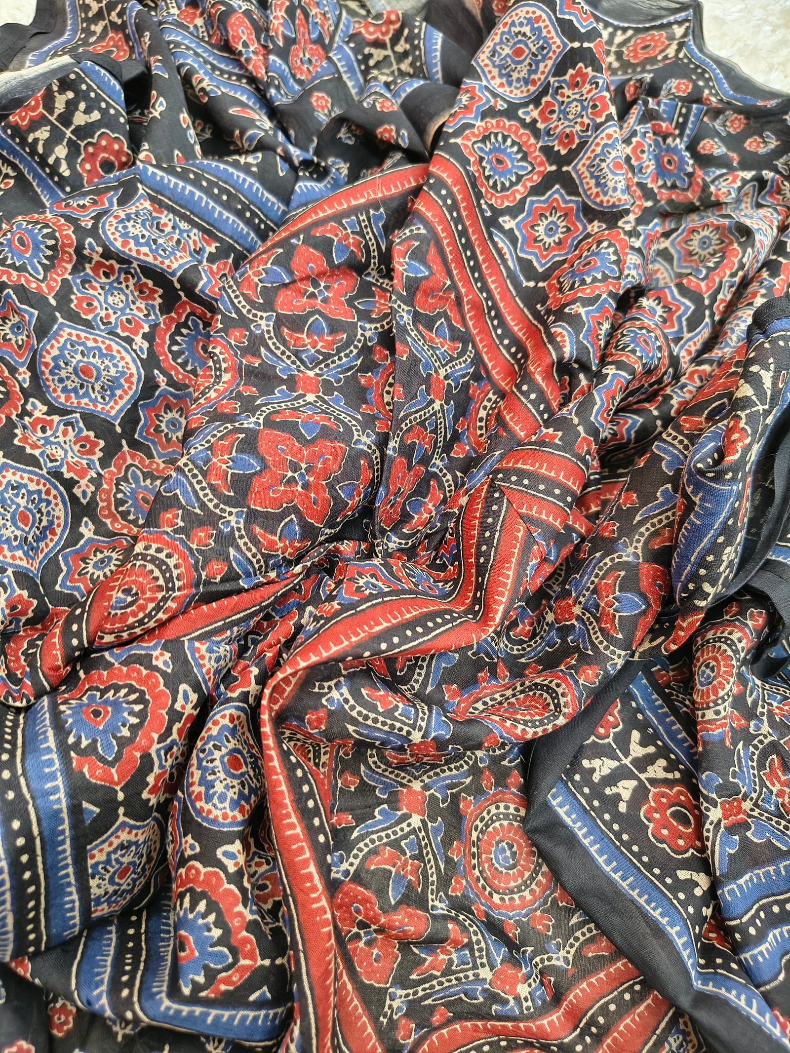 Black Cotton Ajarak Kurta Set