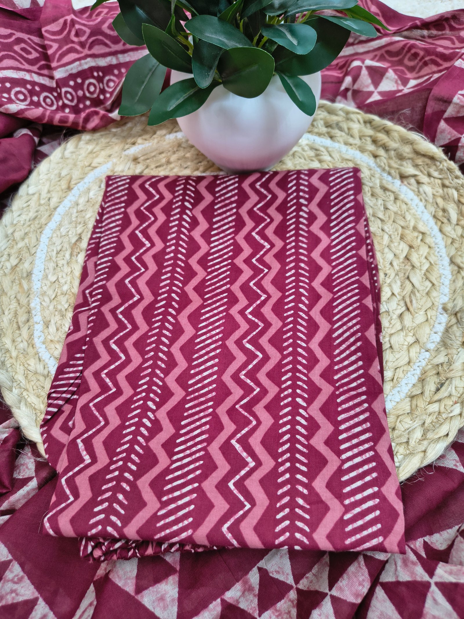 Printed Maroon Cotton Kurta Set