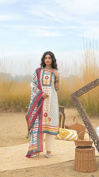 Off-white & Blue Cotton Kurta Set