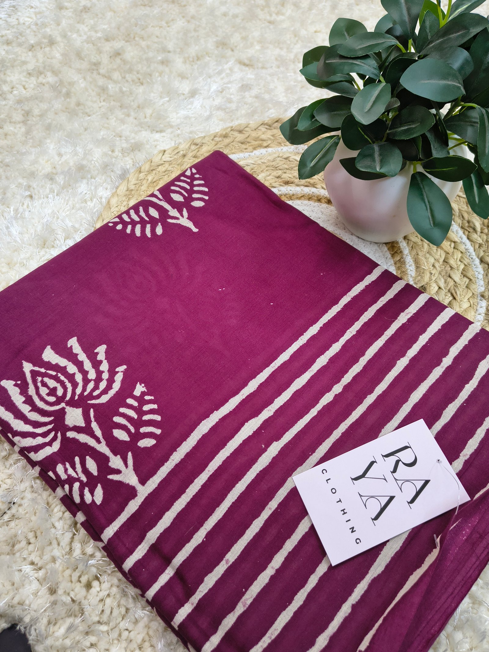 Women Printed Maroon Cotton Saree  with Lotus Motifs