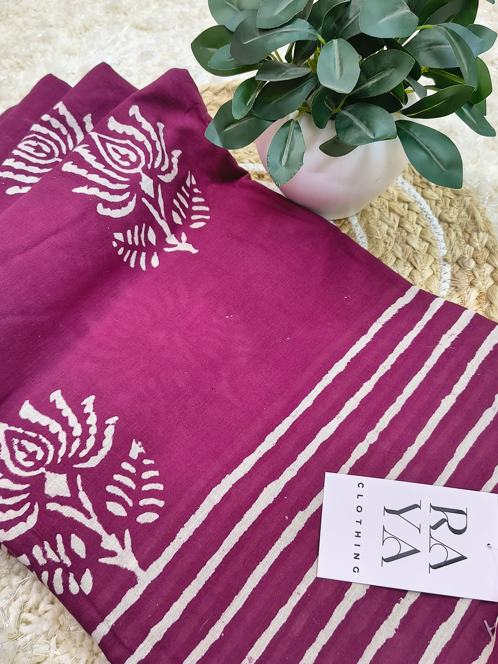 Women Printed Maroon Cotton Saree  with Lotus Motifs