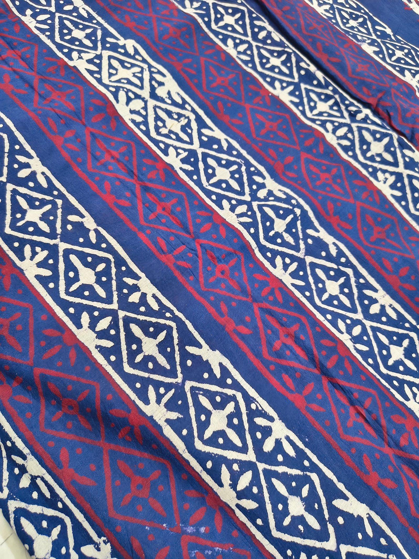 Off - White & Blue Printed Cotton Saree