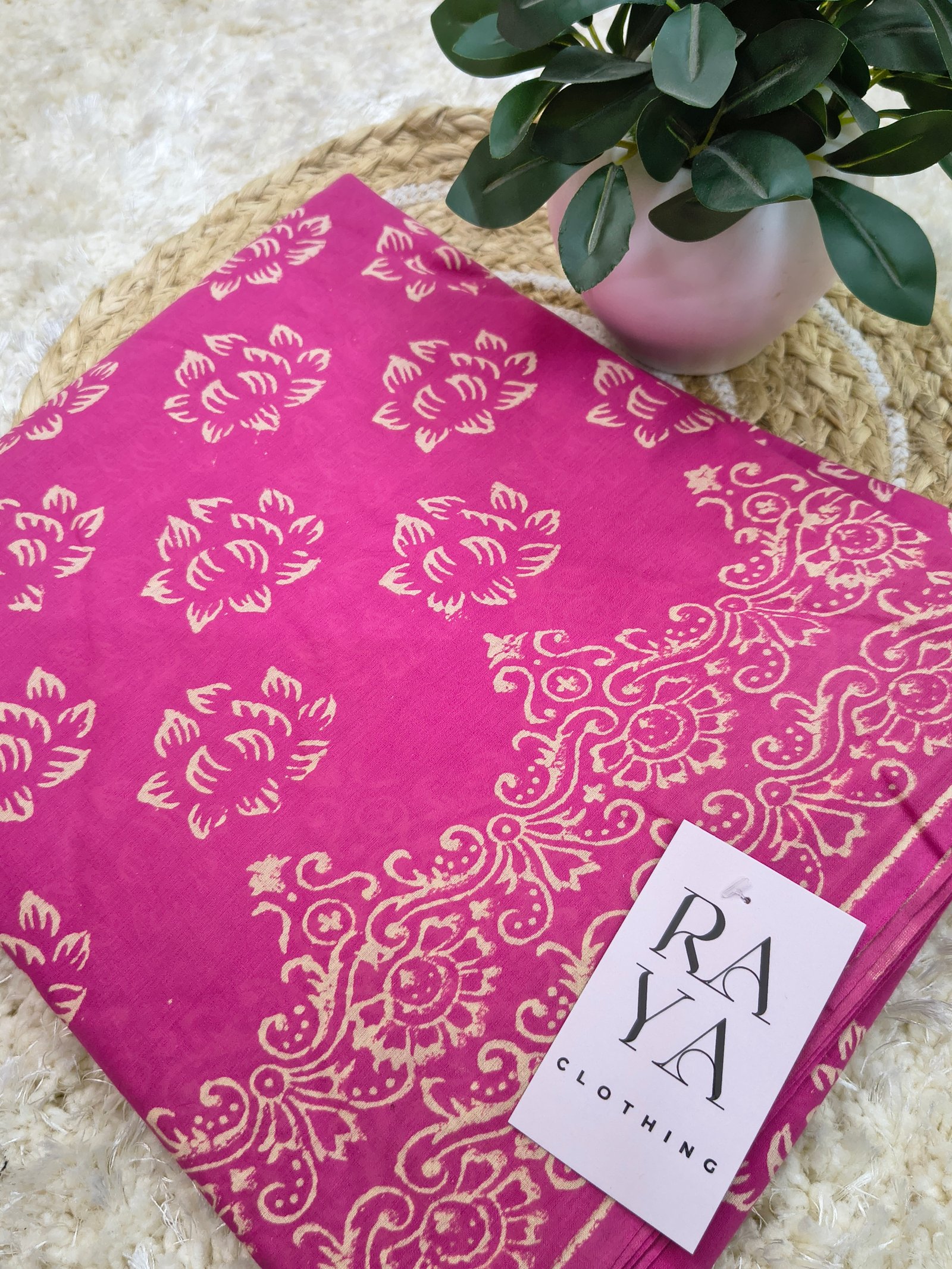 Pink Printed With Lotus Motif Cotton Saree