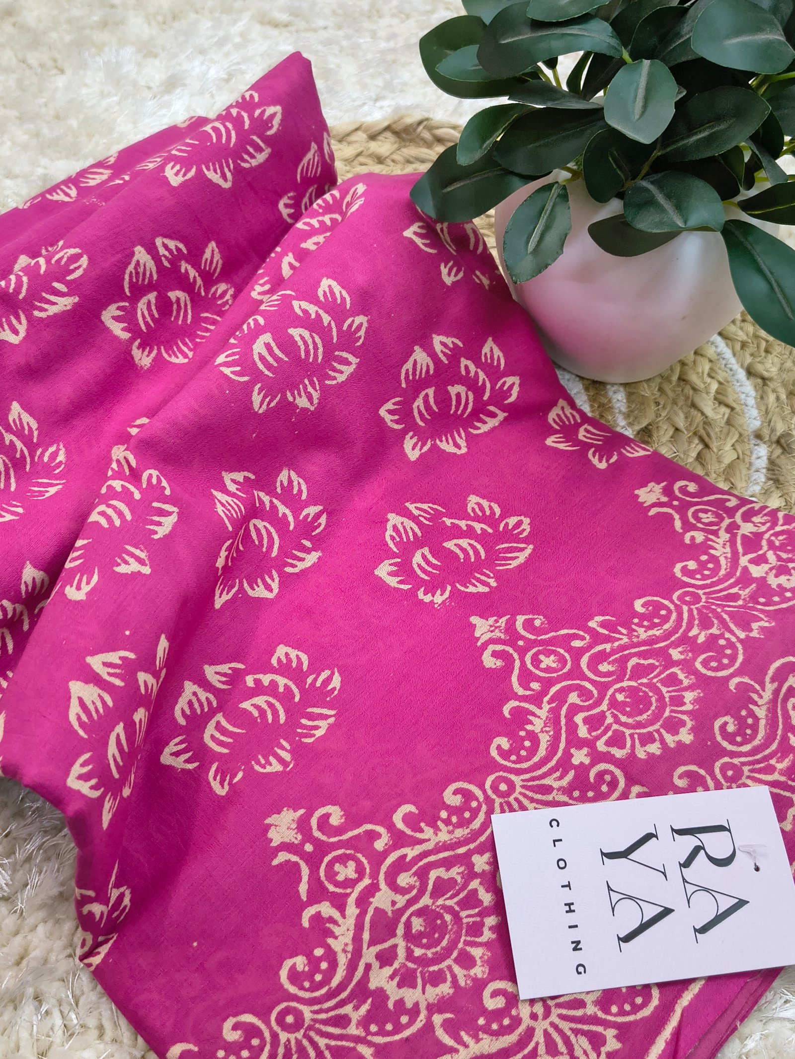 Pink Printed With Lotus Motif Cotton Saree