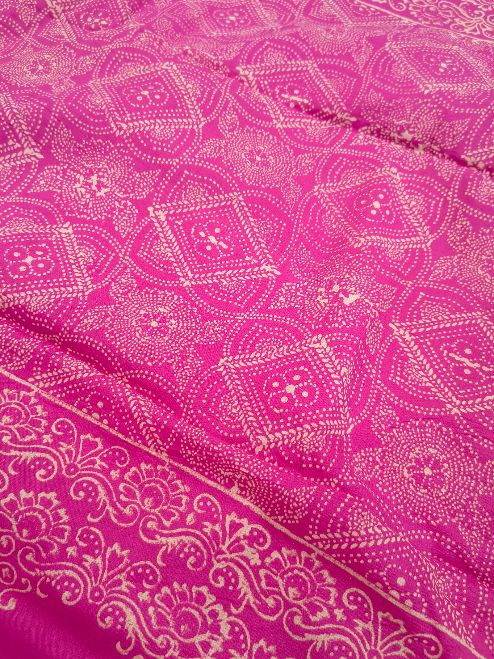 Pink Printed With Lotus Motif Cotton Saree