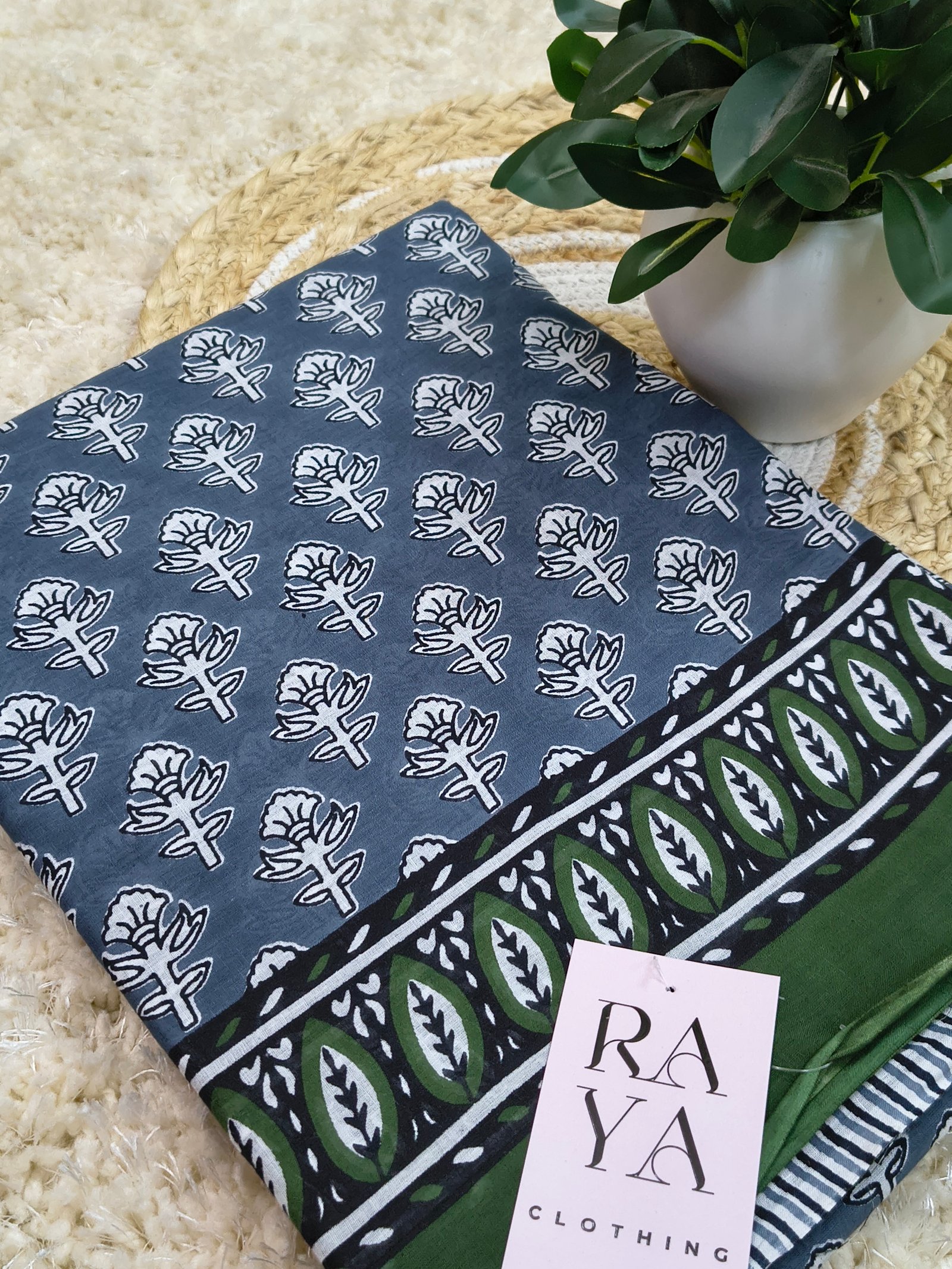 Grey Printed Cotton Saree