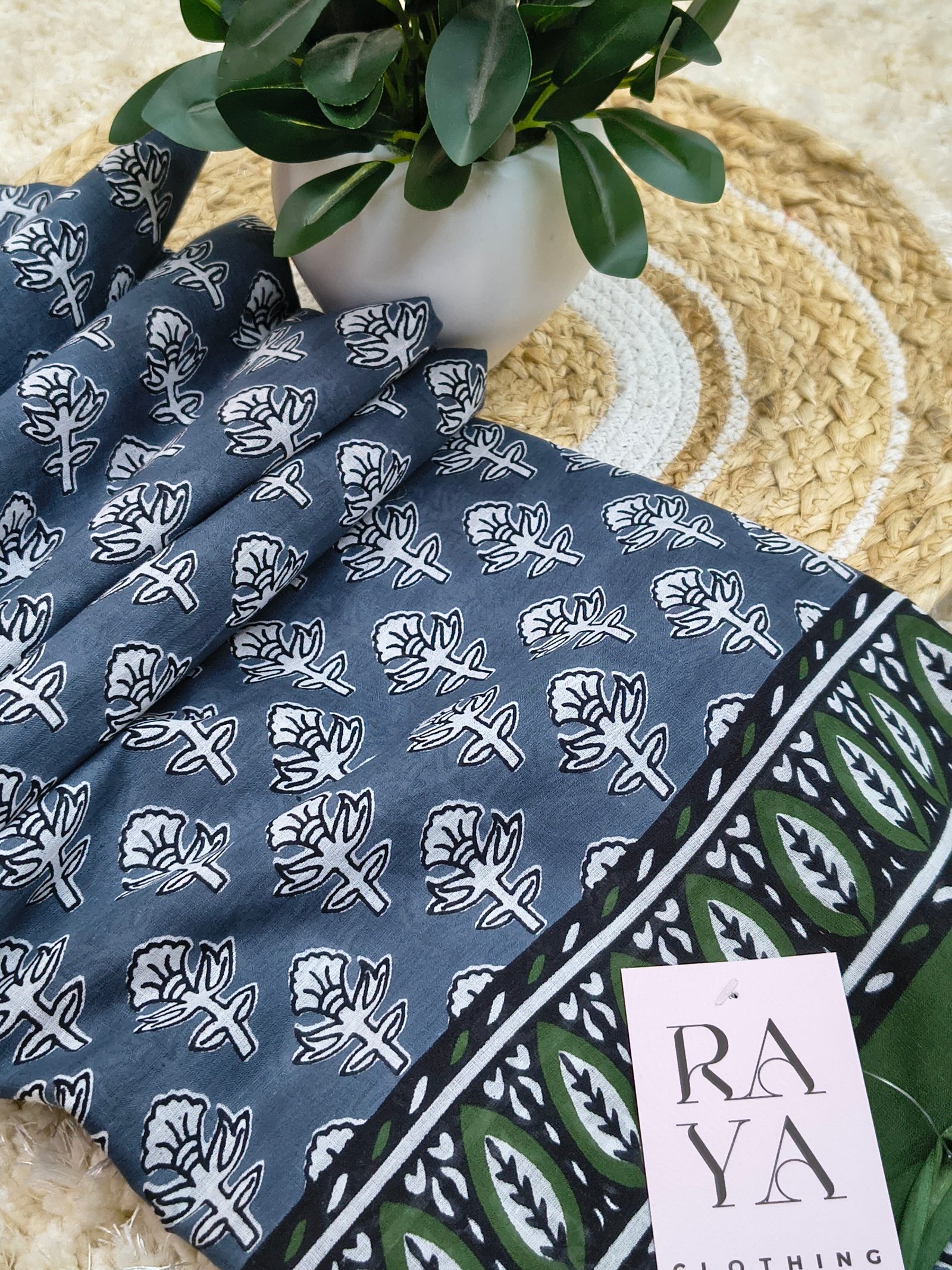 Grey Printed Cotton Saree