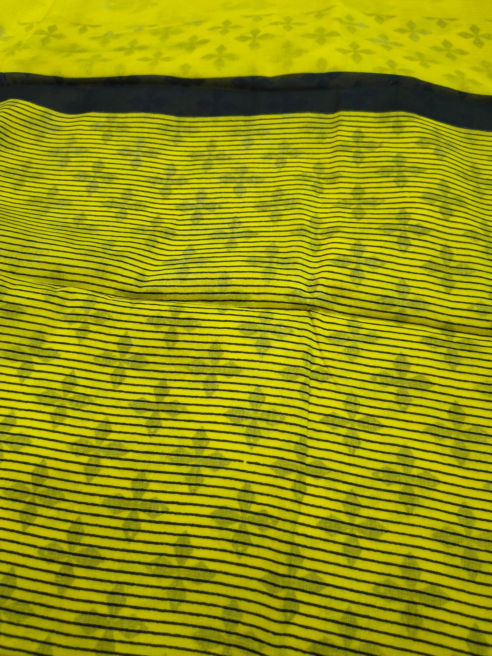 Yellow & Green Printed Cotton Saree