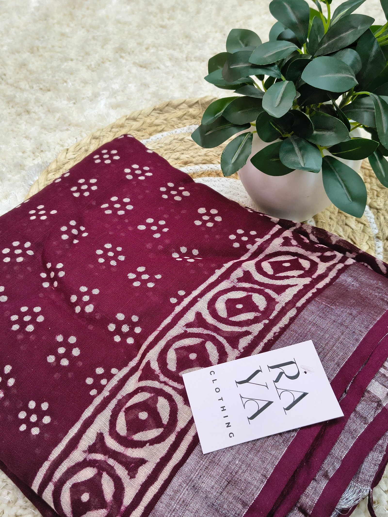 Maroon Printed Linen Saree.