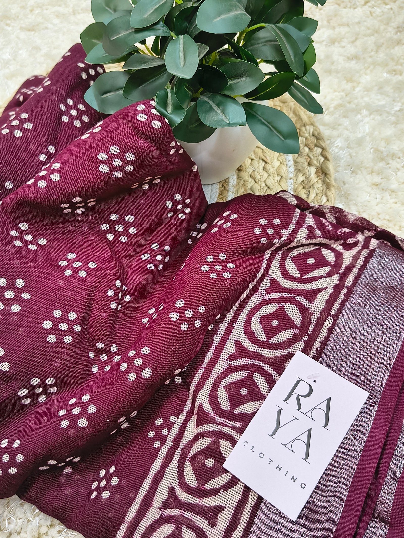 Maroon Printed Linen Saree.