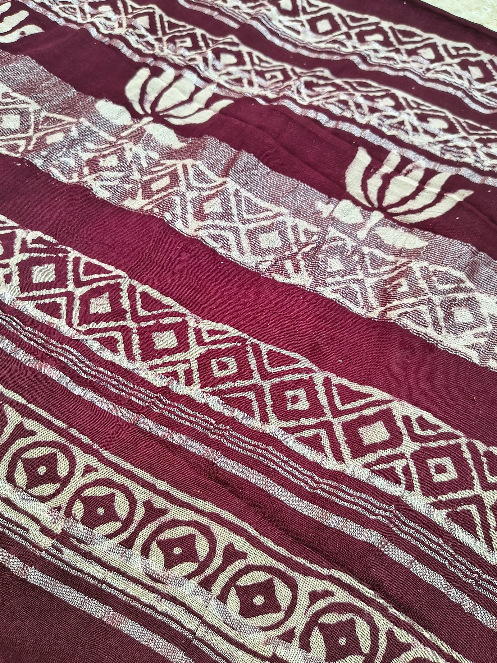 Maroon Printed Linen Saree.