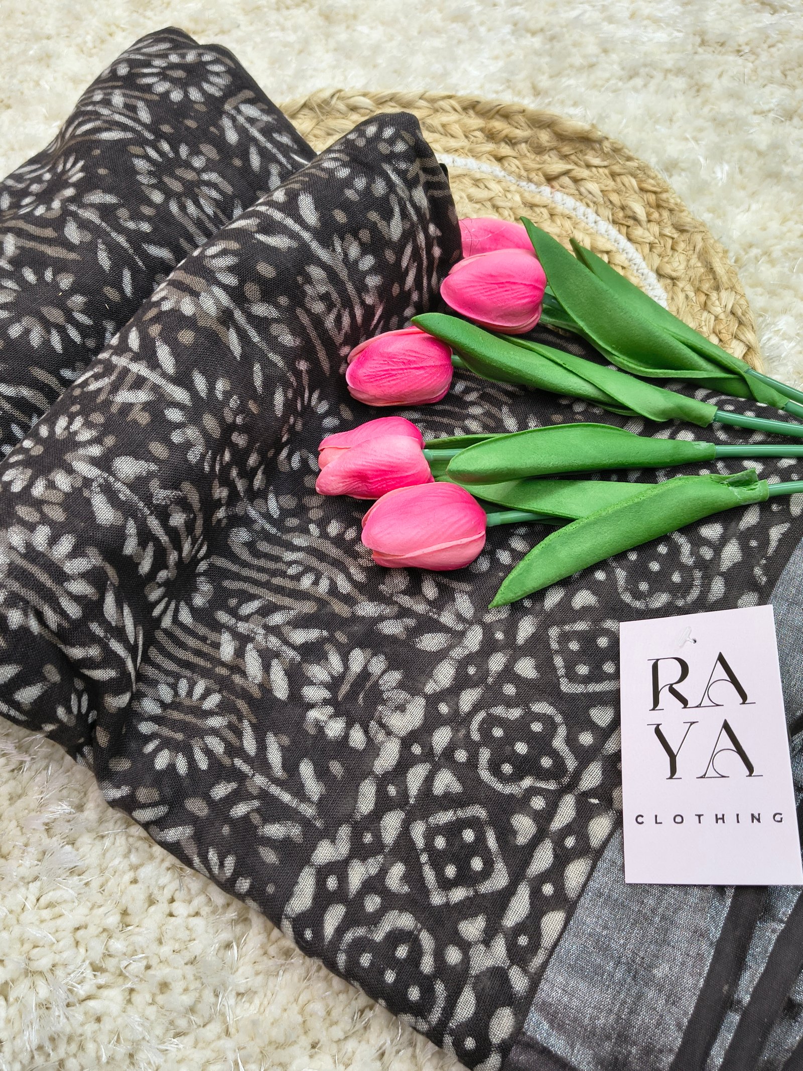 Brown Printed Linen Saree