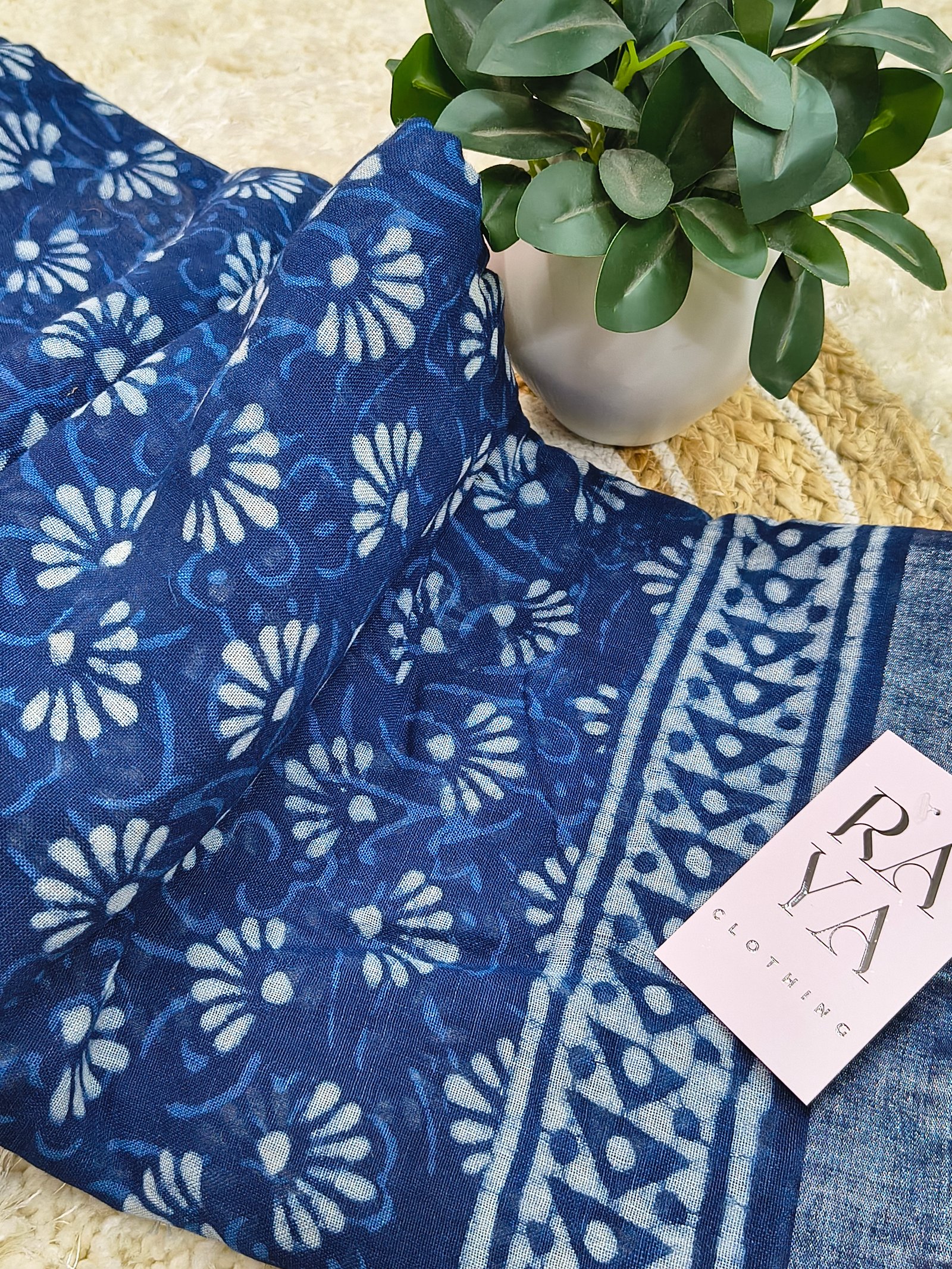 Blue Printed Linen Saree