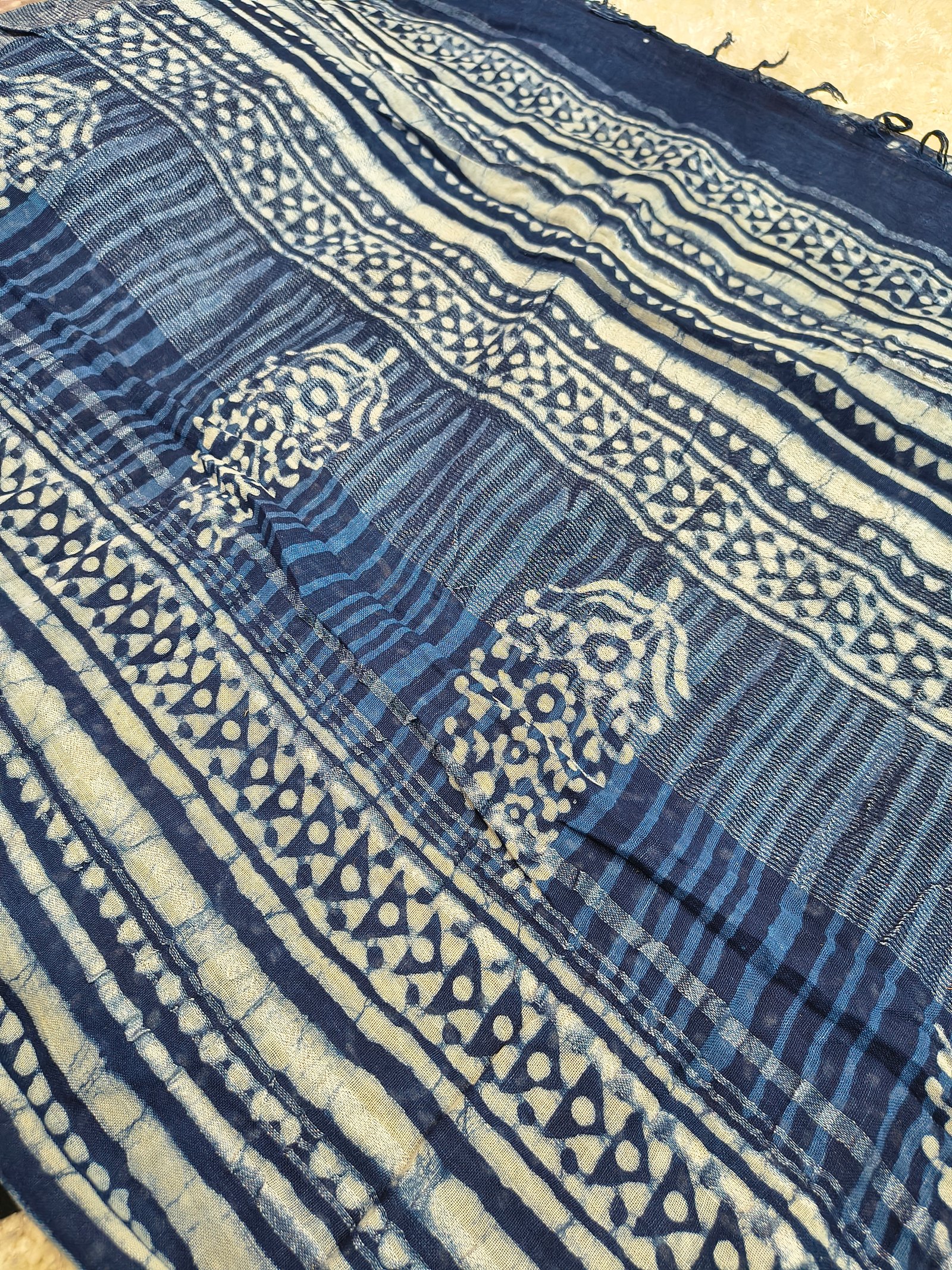 Blue Printed Linen Saree