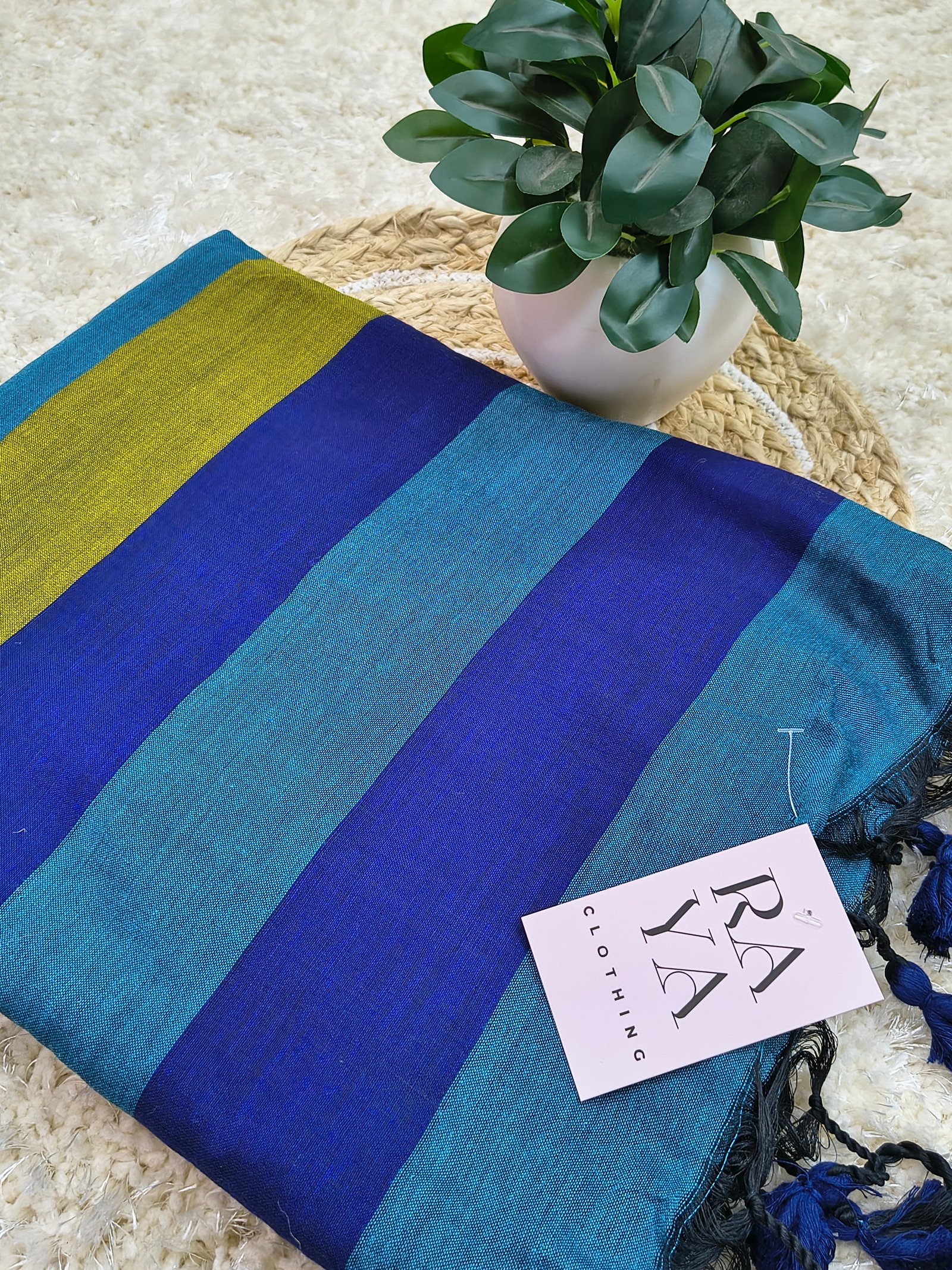 Blue Solid Khadi Cotton Saree
