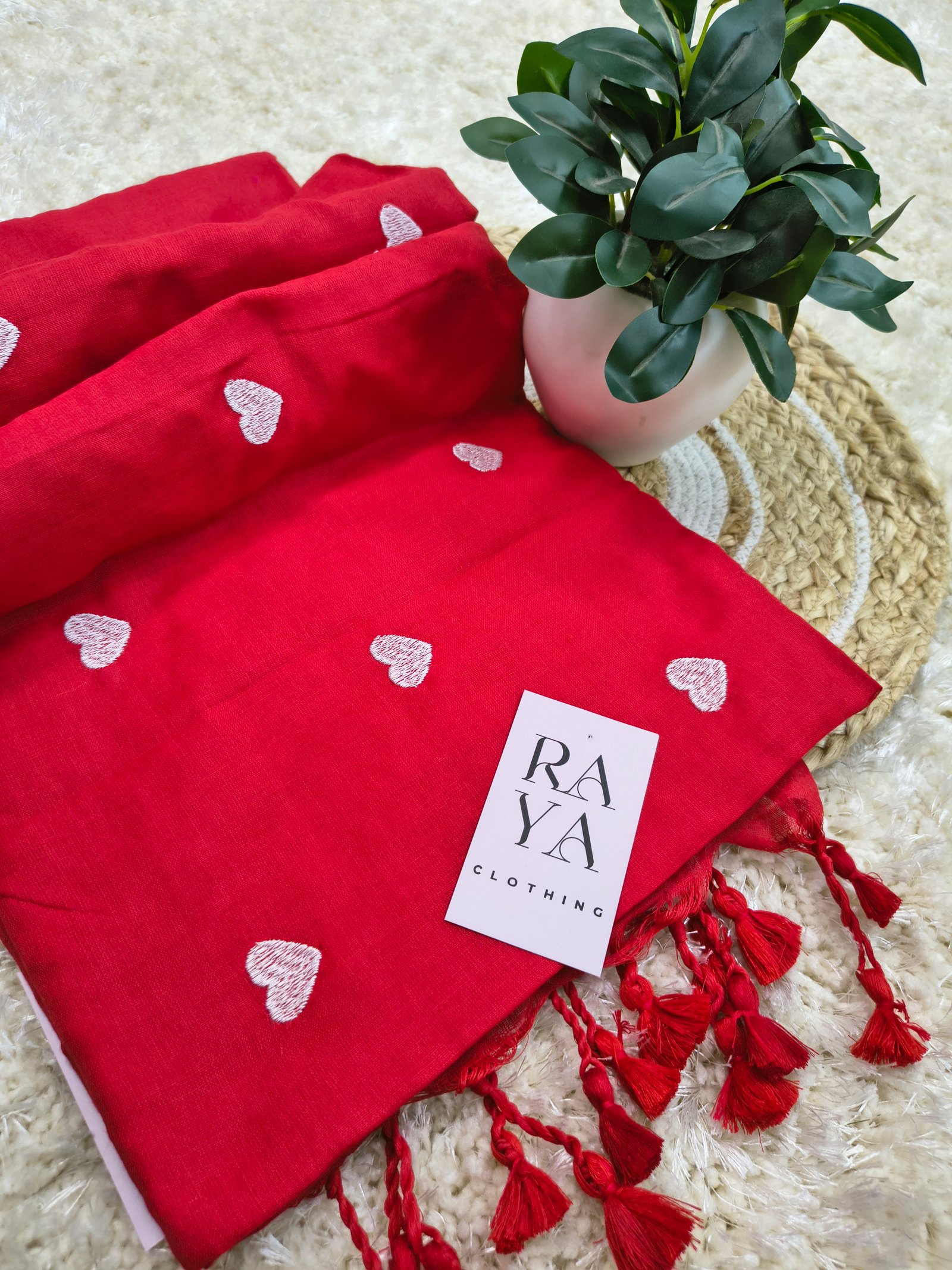 Red Hearts Cotton Saree
