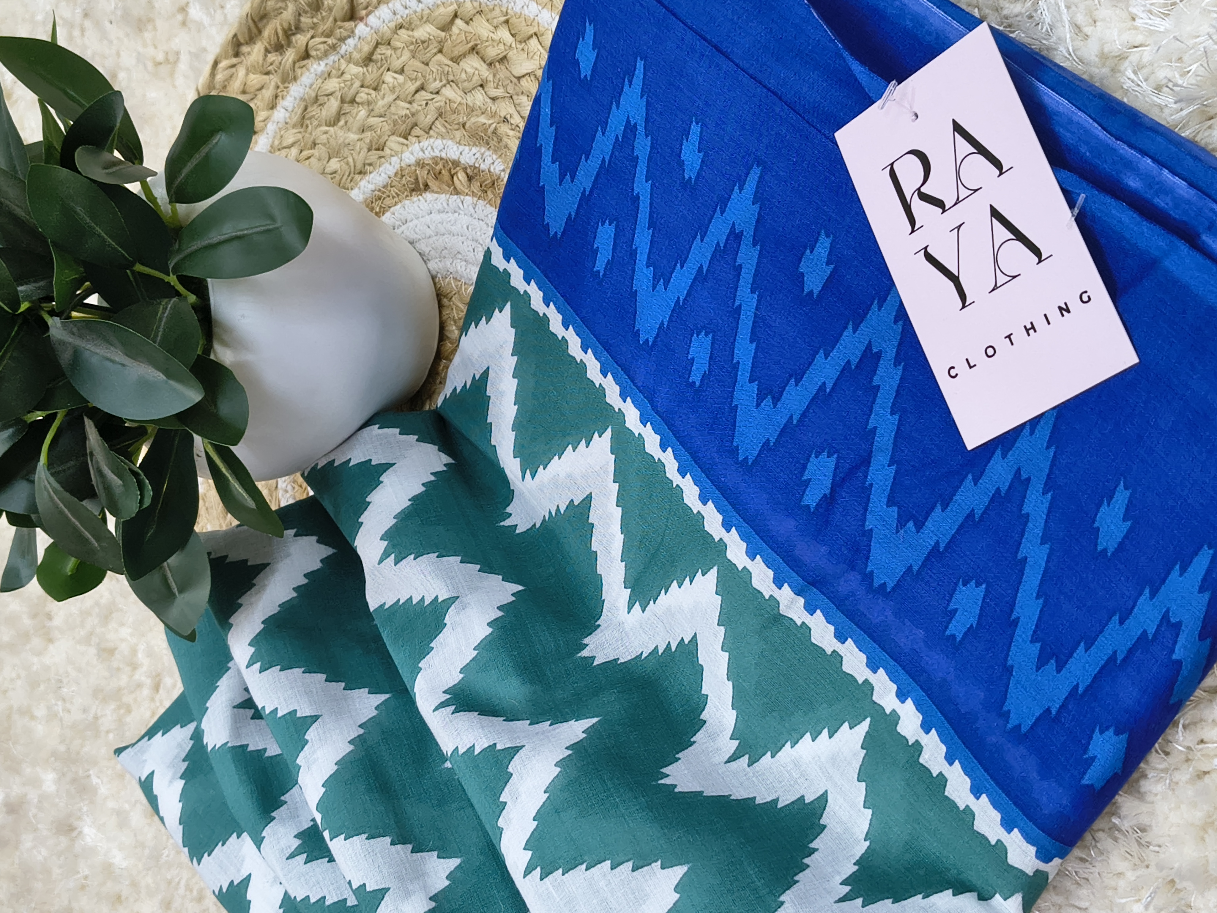 Green & Blue Printed Cotton Saree