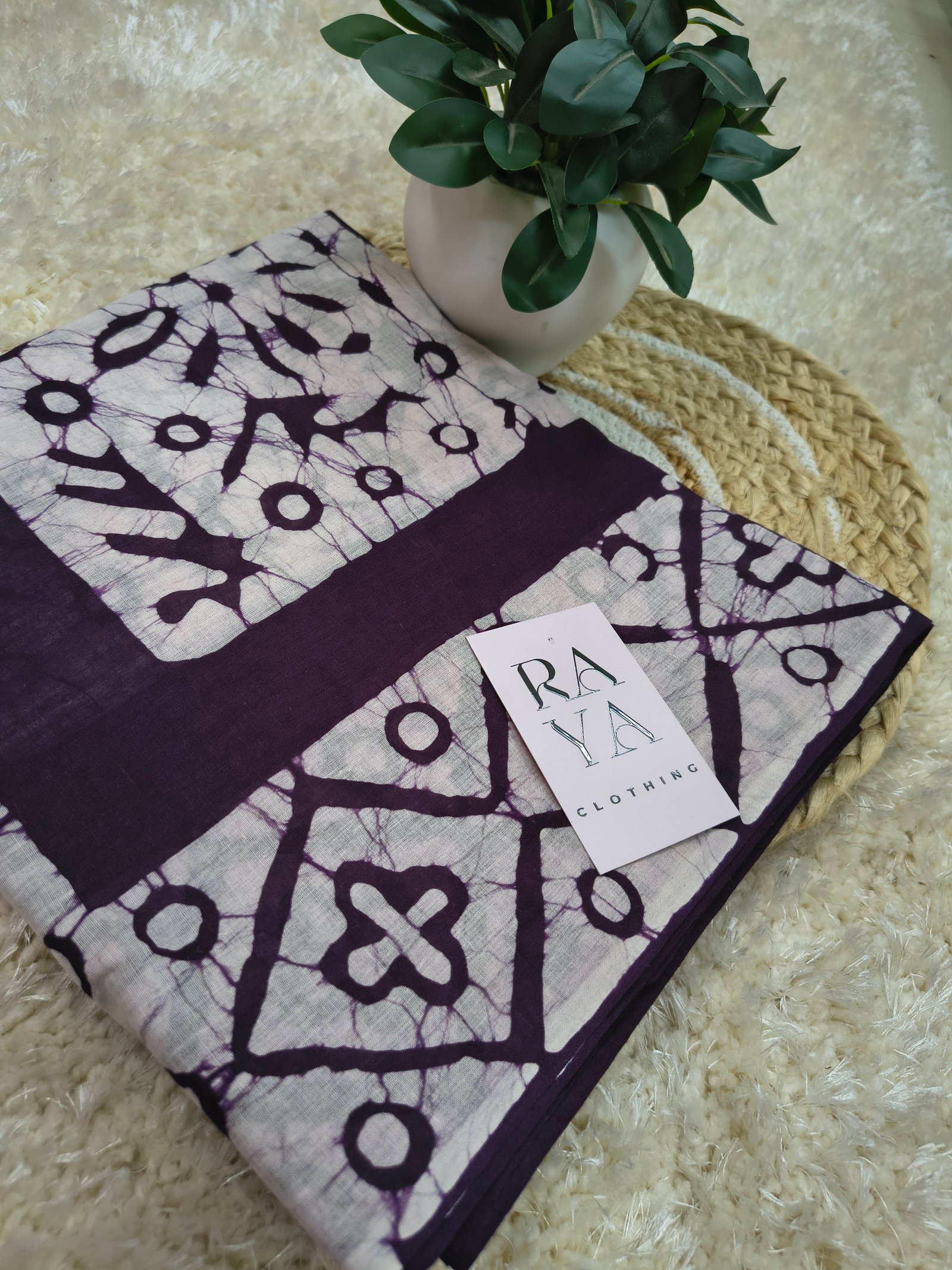 Brown and White Batik Cotton Saree