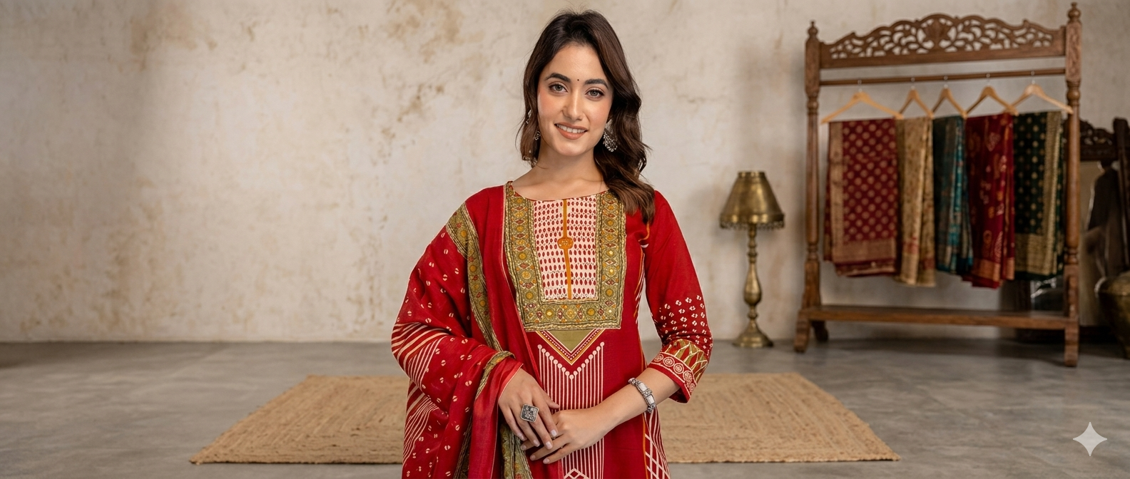 Red Printed Women Kurta Set